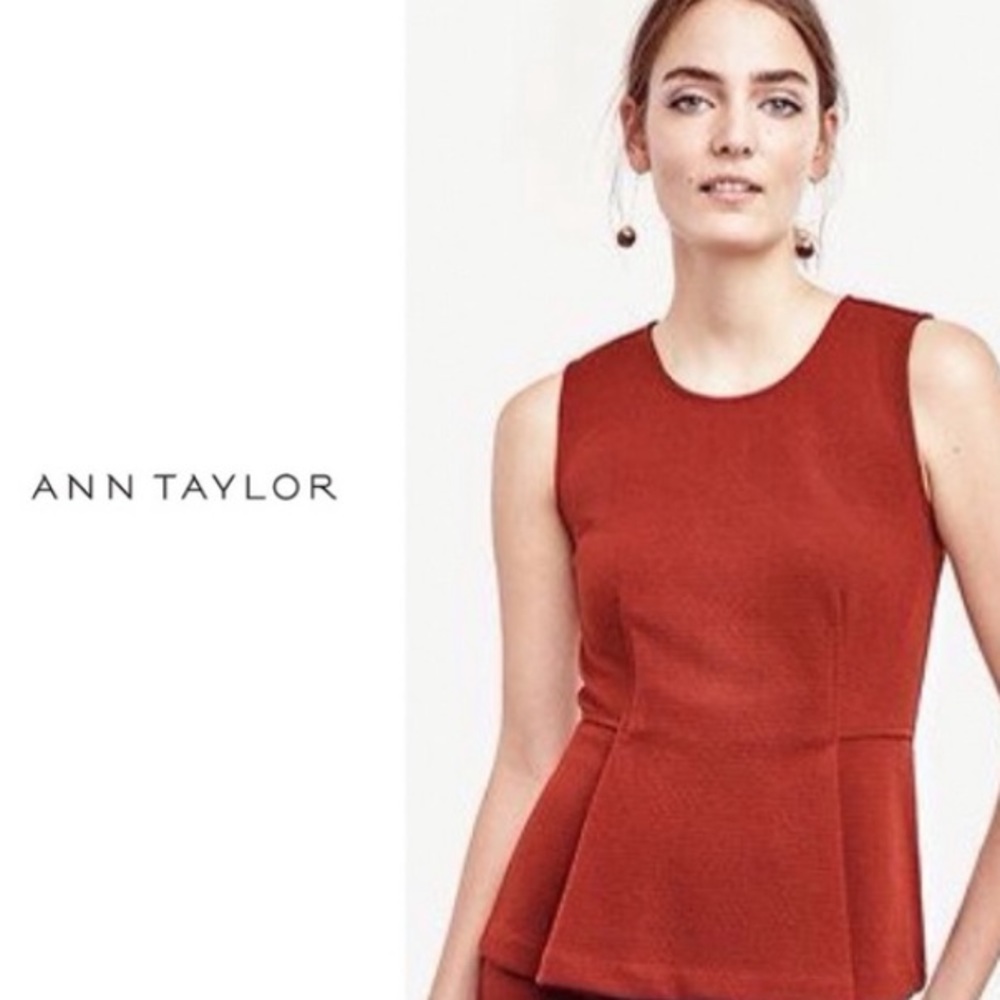 SOLD! Ann Taylor Rustic Red Textured Sleeveless Pleated Peplum Top - Picture 1 of 7